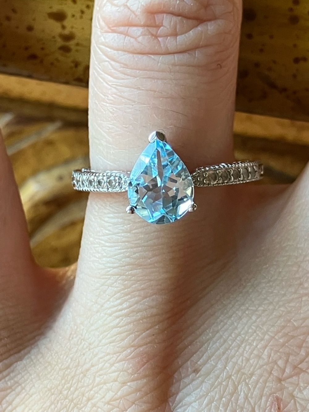 Natural Sky Blue Topaz Ring Size 7.75
